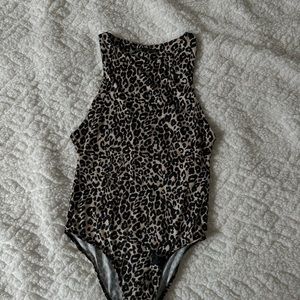 Zara leopard print bodysuit high neck